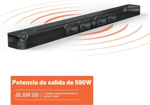 Vista 8 de JBL Bar 500: Barra de sonido de 5.1 canales con MultiBeam™ y Dolby Atmos®, negro