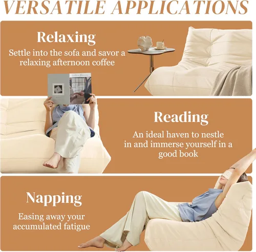 Vista 6 de Silla Puf, Silla Puf Loveseat junto a la Chimenea Sofá Puf para Adultos, Sillas Puf de 2 Plazas para Adolescentes con Espuma de Alta Resistencia