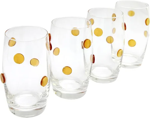 Vista 3 de GAC Great American Classics Vasos altos de base pesada con diseño de lunares dorados, juego de 4, 14 onzas