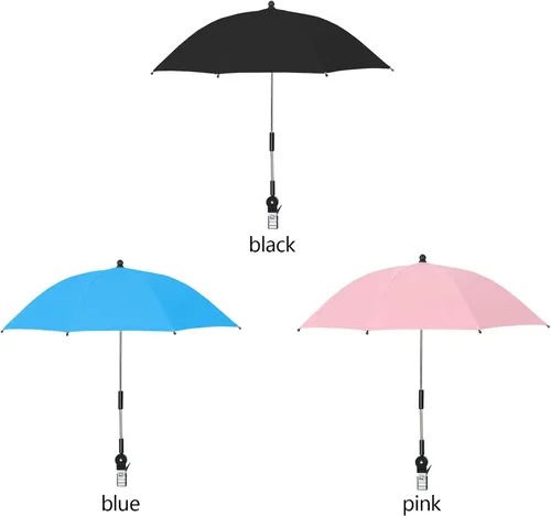 Vista 9 de Paraguas para silla con abrazadera universal, sombrilla de playa ajustable de 360°, protección UV, sombrilla portátil para cochecitos, sillas