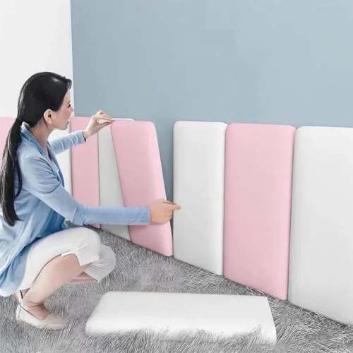 Vista 5 de Acolchado de pared 3D anticolisión para niños, paneles de pared tapizados para despegar y pegar, cabecera Queen, panel de protección decorativo