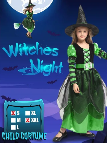 Vista 3 de Narecte - Disfraces de Halloween para niñas, disfraz de bruja para niñas, disfraz de bruja para niñas, disfraz de bruja para niños
