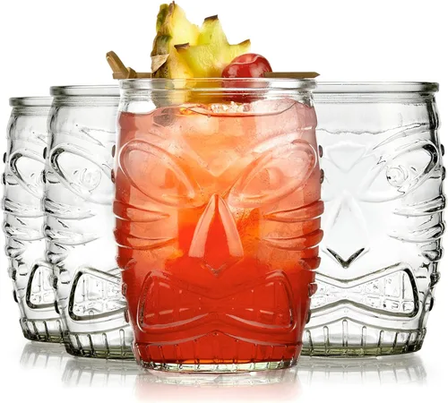 Vista 10 de Libbey Juego de 4 vasos altos para cóctel Tiki de bambú, vasos icónicos de 16 oz, vasos modernos para cócteles Highball