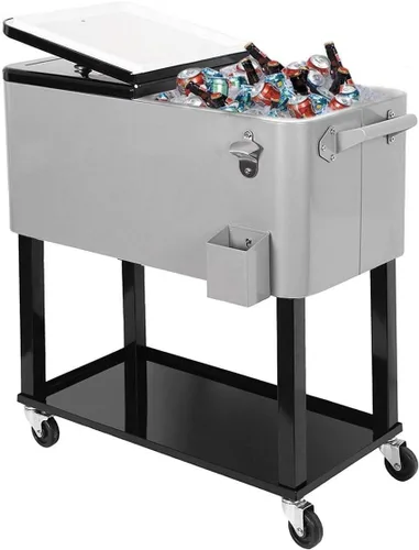 Clevr caja refrigeradora para hielo rodante, para patio y exteriores, con bandeja adicional, barra de fiestas de patio portátil, cofre de bebidas