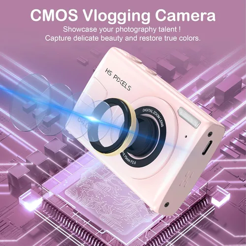 Vista 4 de Cámara digital rosa 4K sin tarjetas SD, cámara para apuntar y disparar con flash, fácil de usar, perfecta para principiantes, ideal para viajes