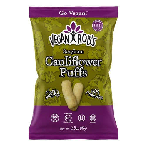 Vista 7 de Vegan Rob's Puffs Coliflor, bolsas de aperitivos 1.25 (paquete de 12), coliflor probiótica, 15 onzas