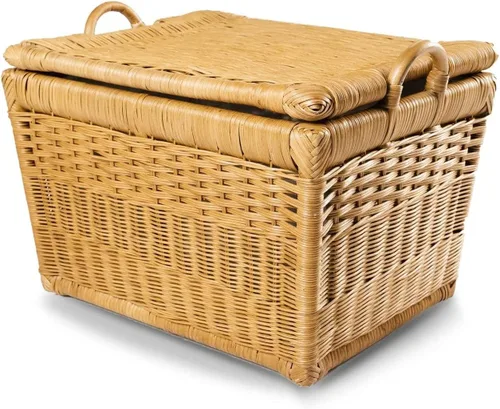 The Basket Lady Canasta de almacenamiento de mimbre con tapa desmontable, mediana, 20 pulgadas de largo x 15 pulgadas de ancho x 14 pulgadas de Gris