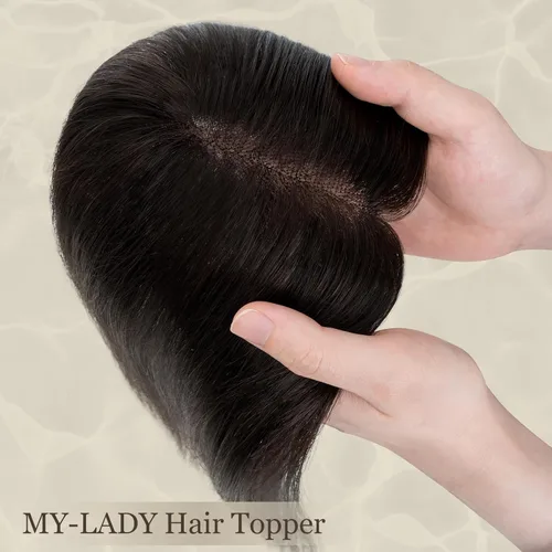 Vista 4 de MY-LADY Toppers de cabello humano real para mujer, cabello humano para cabello fino de 3.1 x 3.9 in, piezas de cabello con base de encaje, sin