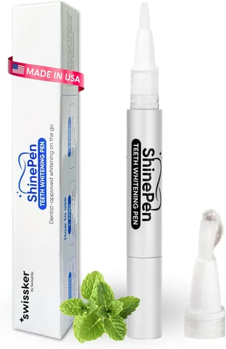 Swissker by Swissklip ShinePen - Bolígrafo blanqueador de dientes de resultados instantáneos, seguro para esmalte con sabor a menta, fácil de usar,