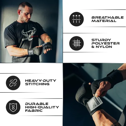 Vista 4 de BEAST RAGE Guantes interiores con vendas para manos, envoltura rápida, soporte largo de 36" en la muñeca, vendas para MMA, Muay Thai, entrenamiento