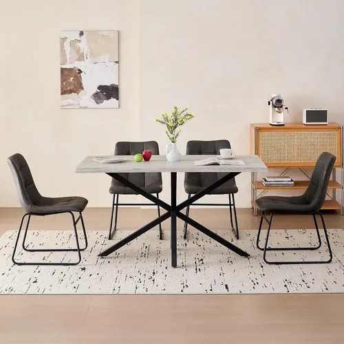 Vista 4 de Mesa de comedor moderna Mid-Century de 55.1 pulgadas, 4-6 plazas, color gris