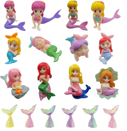 JKanruh 18 figuras de sirena en miniatura, mini figuras de cola de sirena para decoración de pasteles, decoración del terrario del hogar,