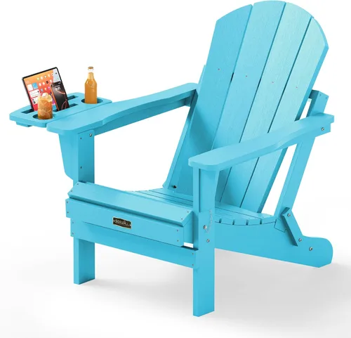 Vista 64 de SERWALL Silla Adirondack plegable resistente a la intemperie, sillas de patio al aire libre, sillas Adirondack pintadas, juego de 2, color azul Aruba