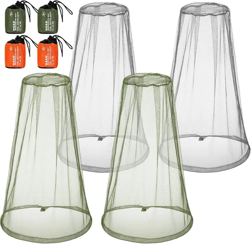 Vista 16 de HESTYA Paquete de 4 mosquiteros de malla para cabeza, cara, cuello, mosquitera, capucha de insectos y mosquitos, red que no se ve con bolsas