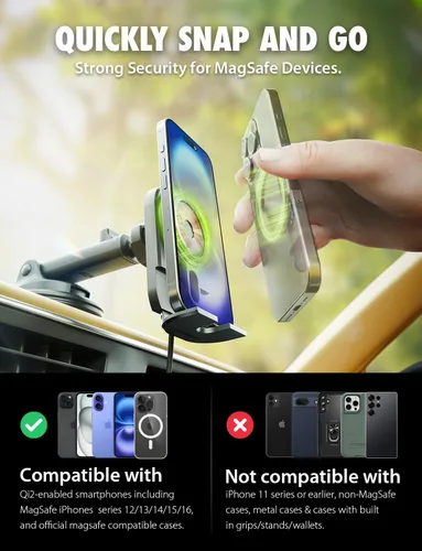 Vista 2 de Bracketron MagAlign Extend - Cargador Magsafe de 15 W, soporte magnético para teléfono de coche, cargador inalámbrico para iPhone 17 Pro Max 16 15