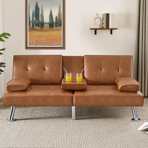 Vista 21 de Yaheetech Sofá biplaza cama, convertible, tela, ajustable, moderno, reclinable, reversible, plegable, reposabrazos extraíbles, portavasos, 3