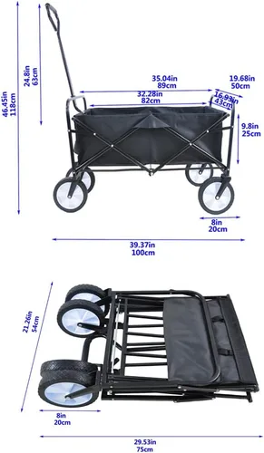Vista 5 de Anwick Carro plegable plegable, carrito de playa resistente con bolsillo lateral, carrito plegable de gran capacidad para deportes de jardín y uso