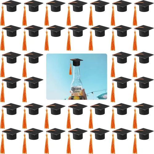 Vista 7 de 36 mini gorras de graduación 2026 con borlas para botellas de vino de graduación (gorra negra con borla negra)