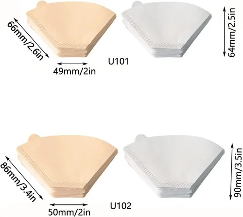 Vista 2 de Filtros de café festoneados, papel de goteo, desechable, sin blanquear, filtro para gotero de café, 100 unidades, U102 blanqueado