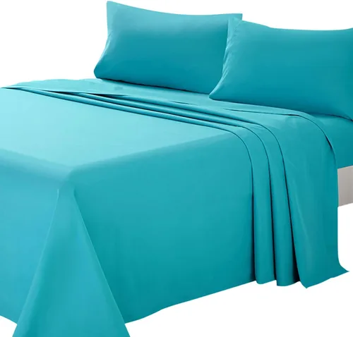 Vista 45 de LaxLinen 4 PCs Sheet Set (+30 Inch) Extra Deep Pocket Twin/Single Bed Size, Aqua Solid 600 Thread Count 100% Egyptian Cotton