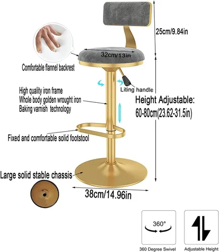 Vista 2 de Taburetes de bar, taburete de bar moderno, taburetes de mostrador de altura ajustable, taburete de bar giratorio de terciopelo, sillas de comedor
