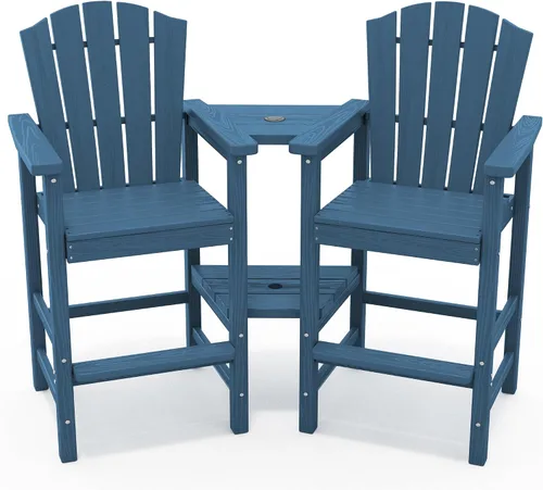 Vista 12 de KINGYES Aruba - Juego de 4 sillas Adirondack altas de HDPE con bandejas de conexión dobles, silla Adirondack de altura de barra en relieve para 2