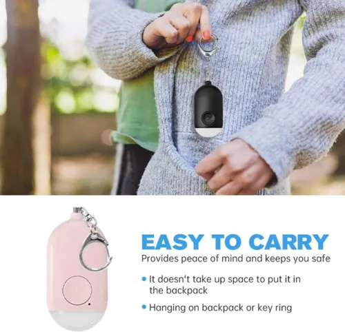 Vista 4 de Llavero de autodefensa impermeable con alarma de seguridad personal con luz LED SOS recargable de 120 dB, ayuda a ancianos y niños a emergencias