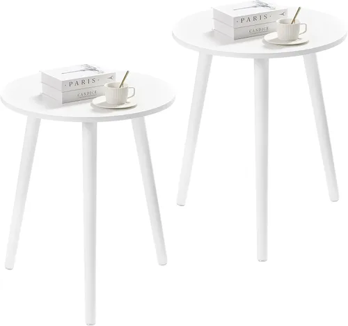 Vista 14 de Apicizon Mesa auxiliar redonda pequeña, moderna de madera clara, mesita de noche, mesa auxiliar para espacios pequeños, dormitorio, sala de estar