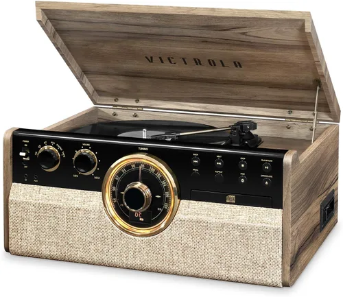 Vista 6 de Victrola The Empire Mid-Century - Tocadiscos y centro multimedia 6 en 1 con altavoces incorporados, 3 velocidades, conectividad Bluetooth, radio