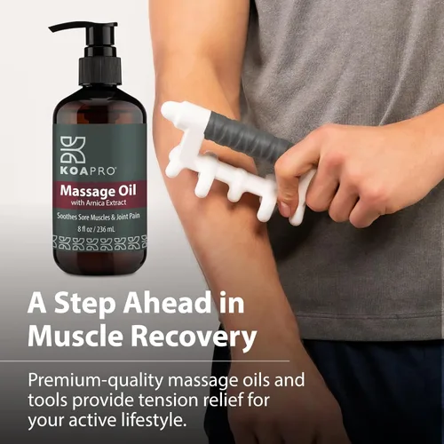Vista 4 de KOA PRO Aceite de masaje muscular con árnica para terapia de masaje, aceite anticelulítico para terapia de la piel con manzanilla, lavanda, menta