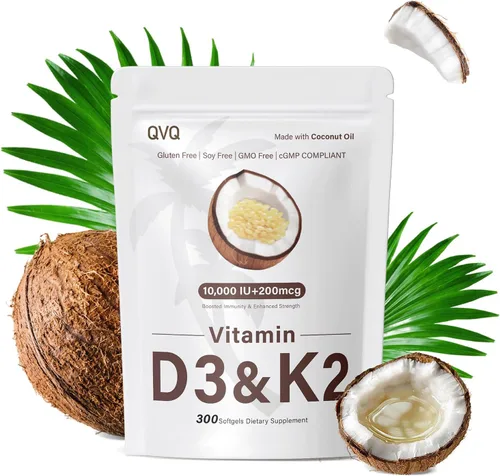 Vista 9 de 300 unidades de vitamina D3 K2 5000 UI + 100 mcg, aceite de coco, sin gluten, sin OGM, sin soja