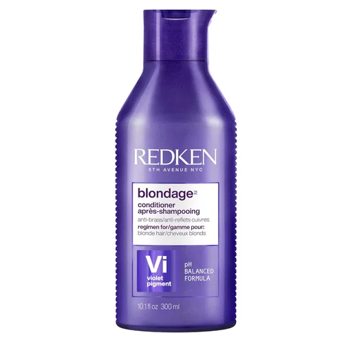 Vista 11 de Redken Acondicionador morado de depósito de color rubio Para cabello rubio Neutraliza el latón e hidrata el cabello Con pigmentos violetas