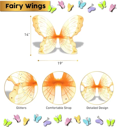 Vista 3 de Alas de hada de mariposa Jewel (21 pulgadas, naranja)