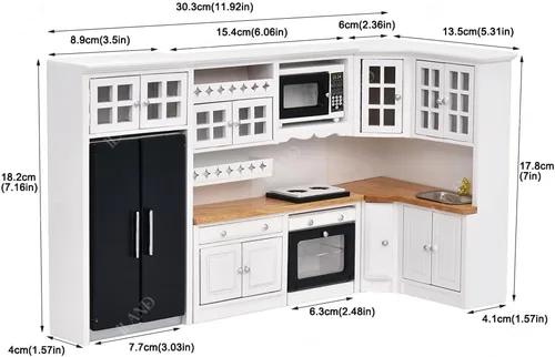 Vista 7 de Muebles en miniatura para casa de muñecas iLAND a escala 1:12, cocina moderna para casa de muñecas con set de accesorios
