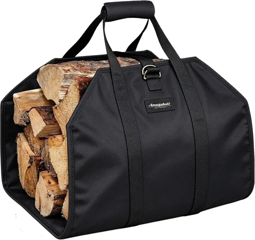 Amagabeli - Bolsa de transporte de leña encerada, bolsa de transporte resistente para chimenea de leña grande con asas para camping, soporte para