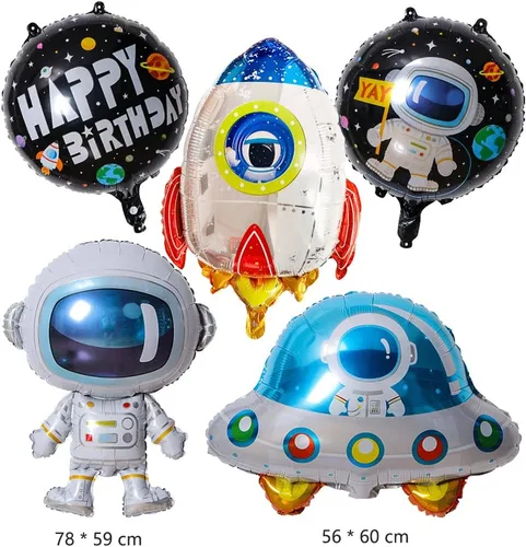 Vista 6 de Globos de planeta astronauta del sistema solar, globos de papel de aluminio, globos grandes de Mylar con helio, guirnalda de feliz cumpleaños