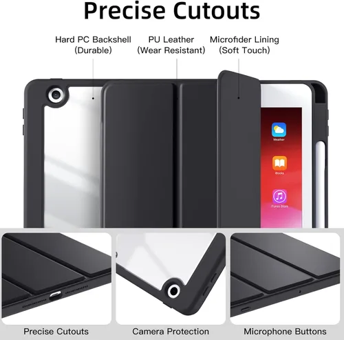 Vista 2 de Wenlaty Funda compatible con iPad de 9ª, 8ª, 7ª generación (2021/2020/2019), funda protectora de cuerpo completo con soporte para lápices, funda