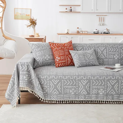 Vista 41 de VClife Funda de sofá bohemia para Navidad, 1 pieza, suave y cálida para sofá seccional, funda lavable de calabaza y jacquard negro para sofá biplaza