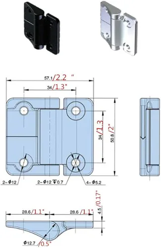 Vista 8 de Bisagra de control de posición de par constante de aleación de zinc con agujeros Serie para E6-10-416-50 E6 2 "Altura de la hoja Par simétrico 1PC