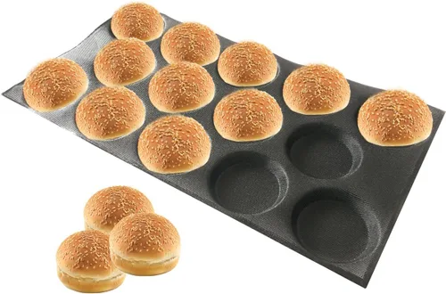 Vista 11 de Bluedrop Moldes perforados de la panadería de la forma redonda de la bandeja del pan de la forma del pan del bollo del silicón