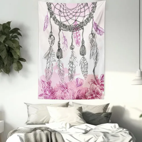 Vista 7 de Ambesonne Tapiz étnico, atrapasueños de estilo bohemio con ilustraciones de plumas y floretes, colgante de pared para dormitorio, sala de estar