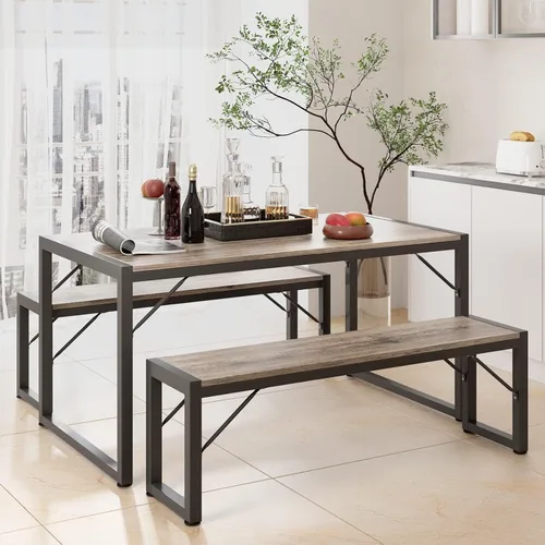 Vista 15 de Gizoon Juego de mesa de comedor para 2, juego de mesa de cocina para 2 con marco de acero, mesa de cocina con 2 bancos para espacio pequeño, diseño
