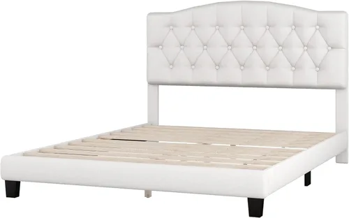 Vista 96 de SOFTSEA Cama de plataforma tapizada tamaño Queen con cajón de almacenamiento, marco de cama tapizado con cabecera con respaldo de alas, soporte