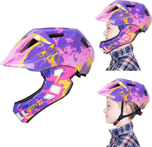 Vista 11 de ONTYZZ Casco de bicicleta para niños, casco de seguridad ajustable de cara completa, ligero, casco de bicicleta de montaña para patinaje, ciclismo