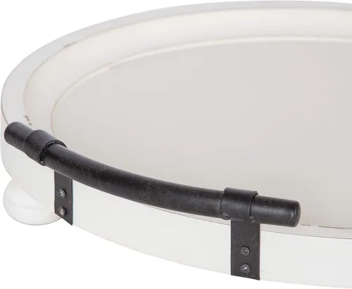 Vista 6 de Kate and Laurel Bruillet Farmhouse - Bandeja redonda de 15 pulgadas de diámetro, color blanco rústico, bandeja de madera para mesa auxiliar