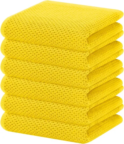 Vista 359 de Homaxy Paños de cocina de 100% algodón con tejido de gofre, ultra suaves, absorbentes, de secado rápido, 12 x 12 pulgadas, paquete de 6, amarillo