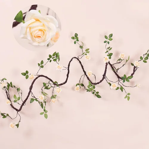 Guirnalda de flores artificiales para colgar en la pared, de 118 pulgadas para colgar en la pared, guirnalda de plantas falsas para jardín, al aire