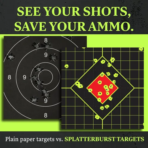 Vista 2 de Splatterburst Targets - 18 x 24 pulgadas - Objetivo de salpicaduras - Ve fácilmente tus disparos estallar amarillo fluorescente brillante al