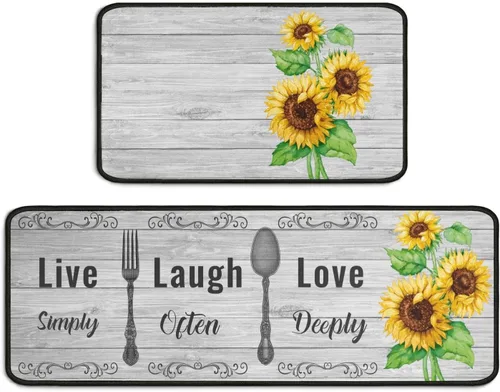 Vista 8 de Juego de 2 alfombras de cocina de girasol, antideslizantes, lavables, de microfibra, alfombras y tapetes para cocina, decoración de granja