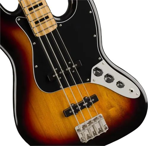 Vista 3 de Squier Classic Vibe 70s Jazz Bass, Sunburst de 3 Colores, Diapasón de Arce